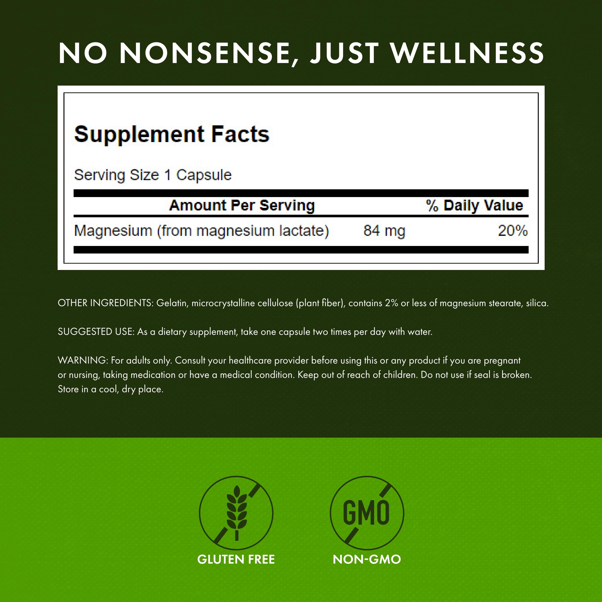 Lactose-free magnesium lactate form for gentle absorption