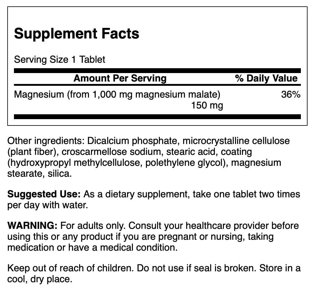 Swanson Magnesium Malate supplement with malic acid - vegetarian formula - 60 tablets