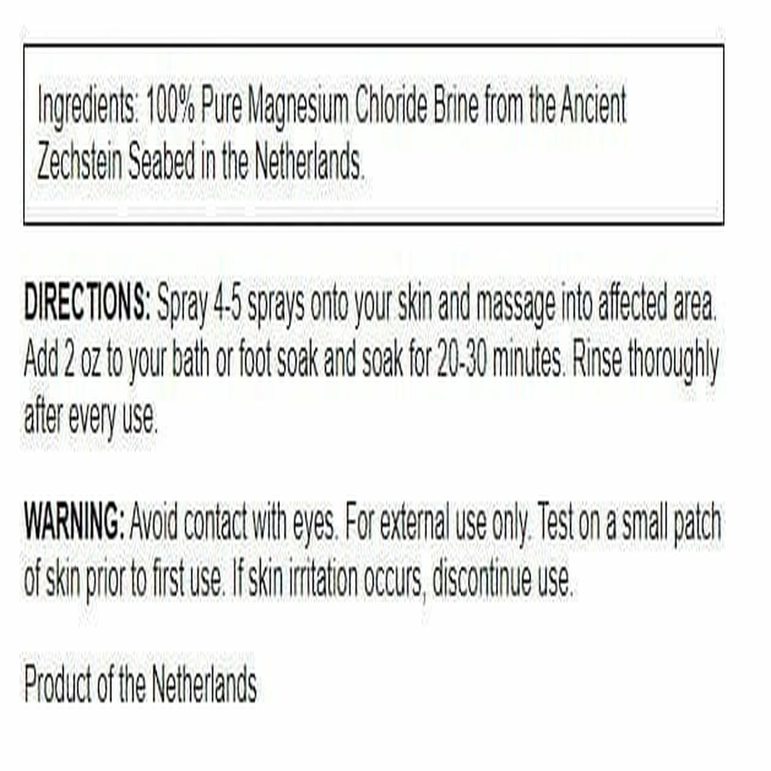 Swanson Magnesium Oil Spray 8 oz bottle back label