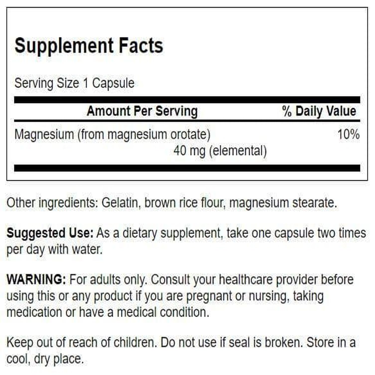 Close-up of Swanson Magnesium Orotate bottle label