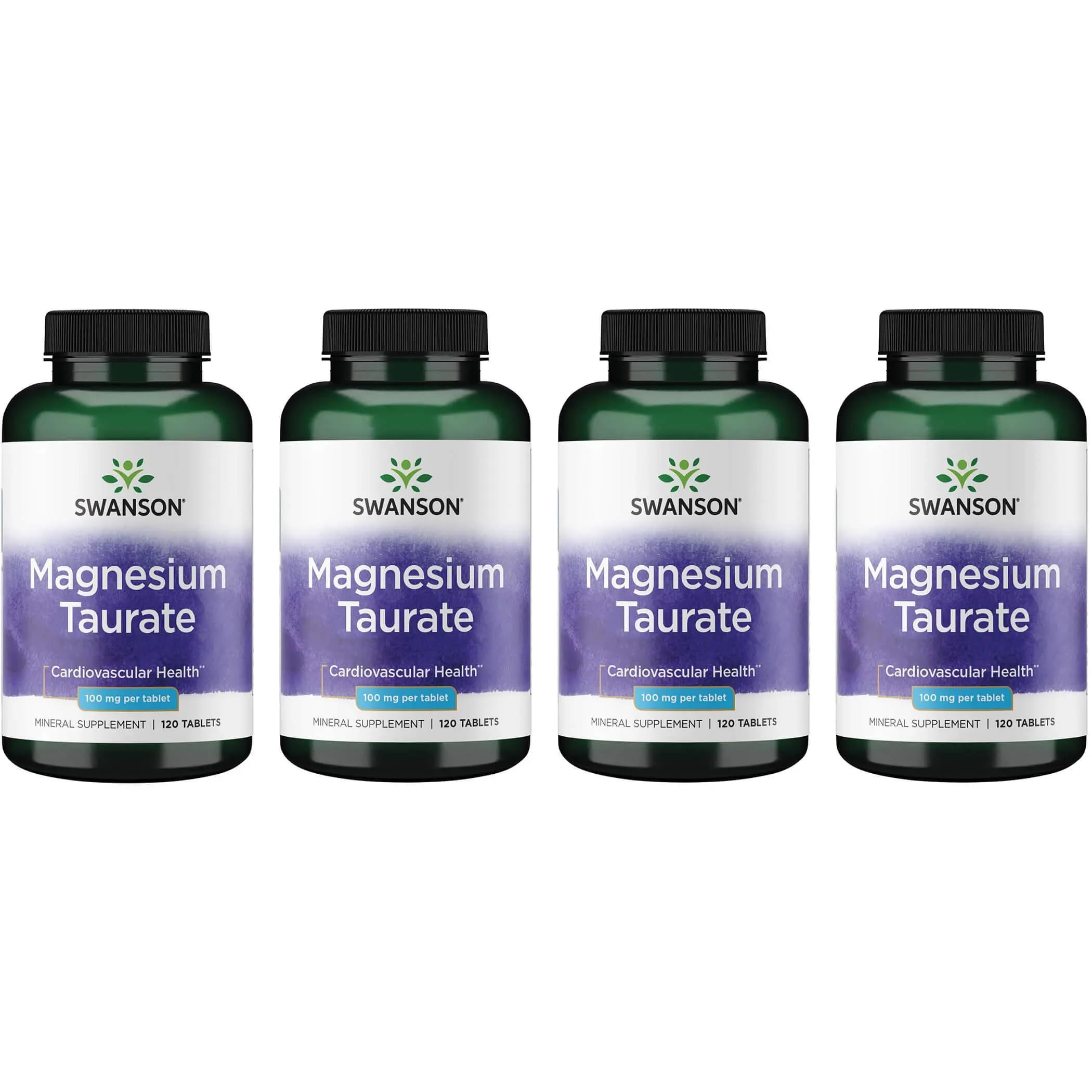 Swanson Magnesium Taurate bottle with 120 tablets - 4 pack - front view