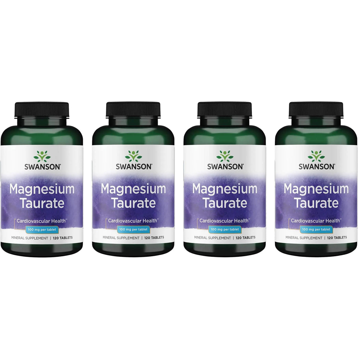 Swanson Magnesium Taurate bottle with 120 tablets - 4 pack - front view