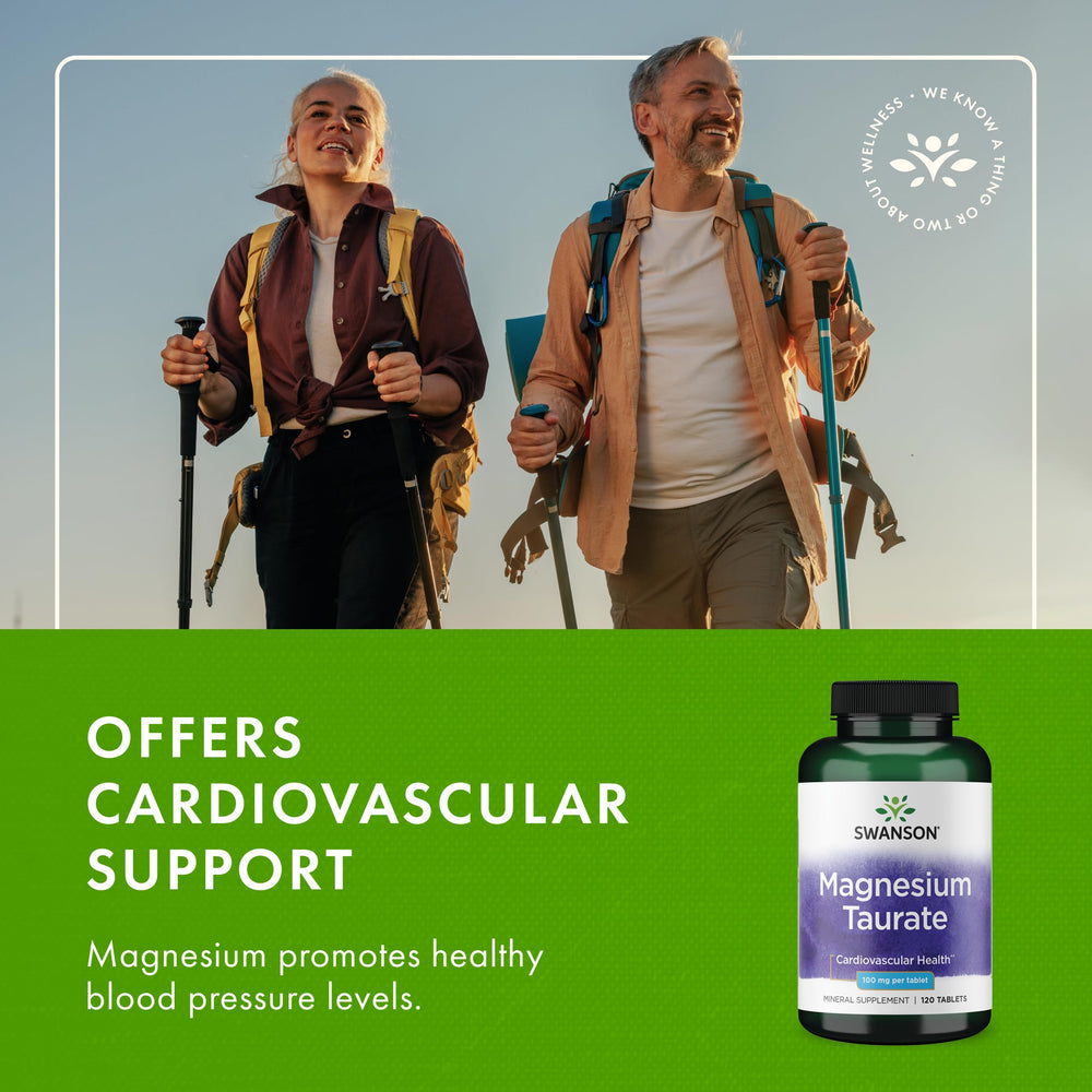 Swanson Magnesium Taurate ingredients chart highlighting purity and testing