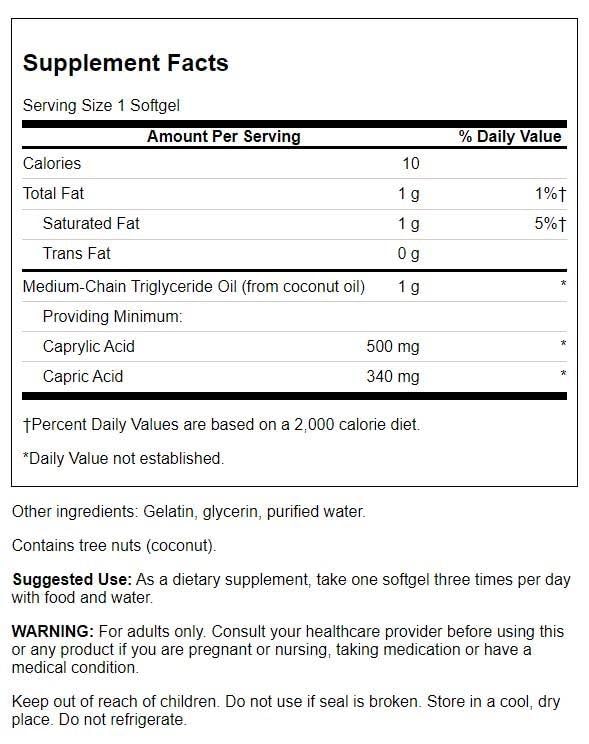 Close-up of Swanson MCT Pure 1000 mg softgels capsules