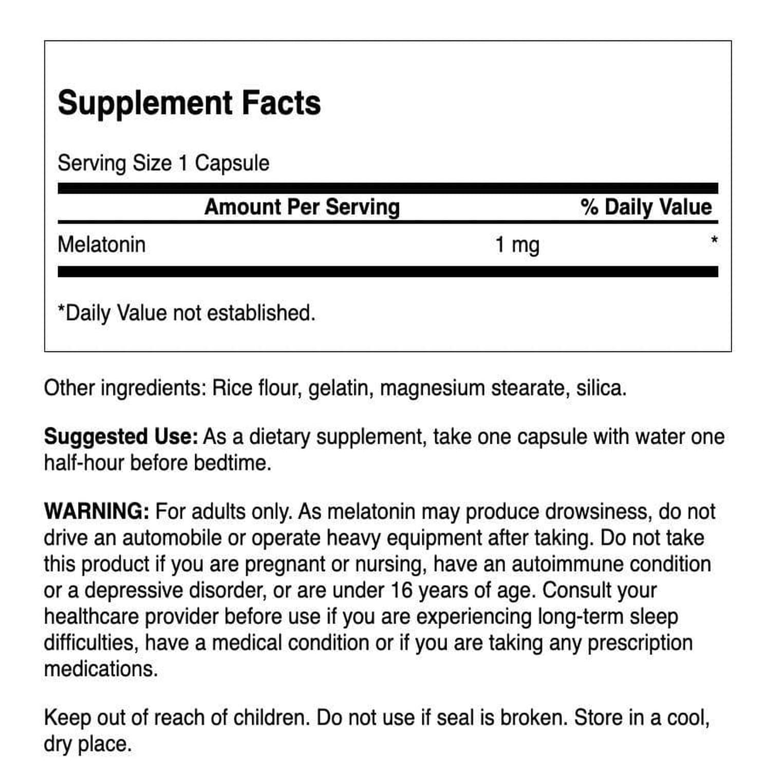 Close-up of a Melatonin capsule showing 1 mg