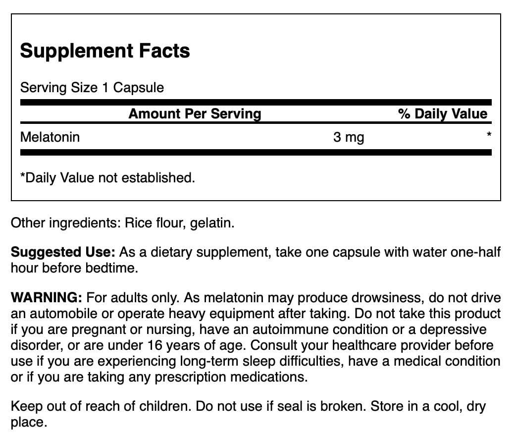 Swanson Melatonin 3 mg 60 capsules packshot