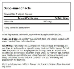 Back of Swanson Melatonin bottle label showing ingredients