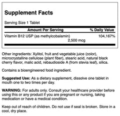 Close-up of Swanson Methylcobalamin Vitamin B-12 tablets (2.5 mg each)