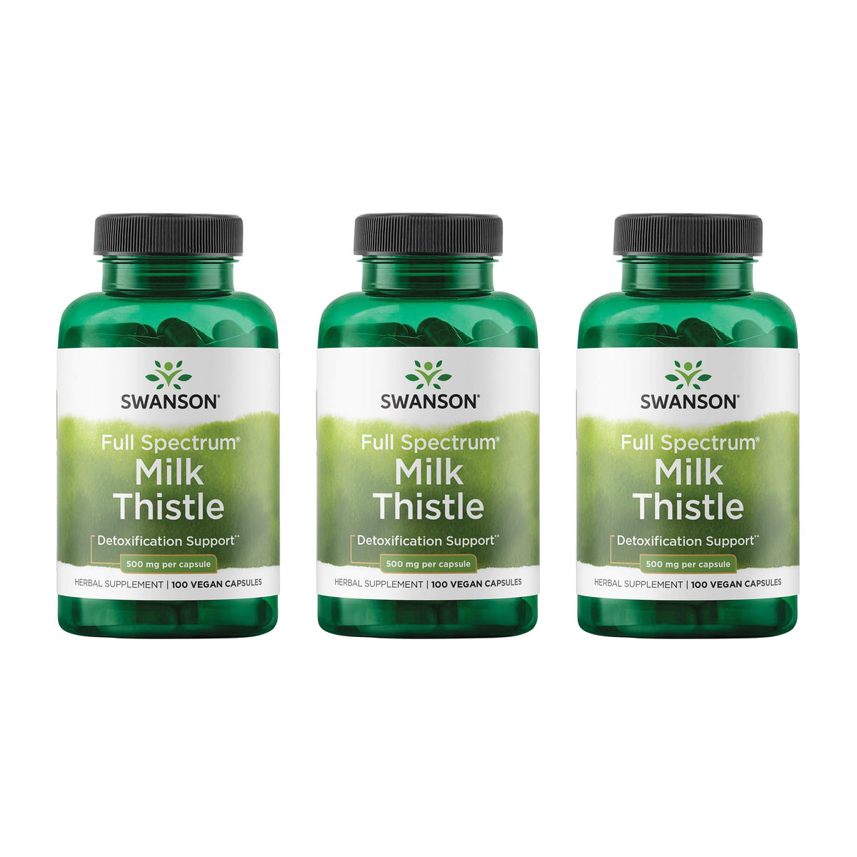 Swanson Milk Thistle bottle with 100 capsules, 500 mg each
