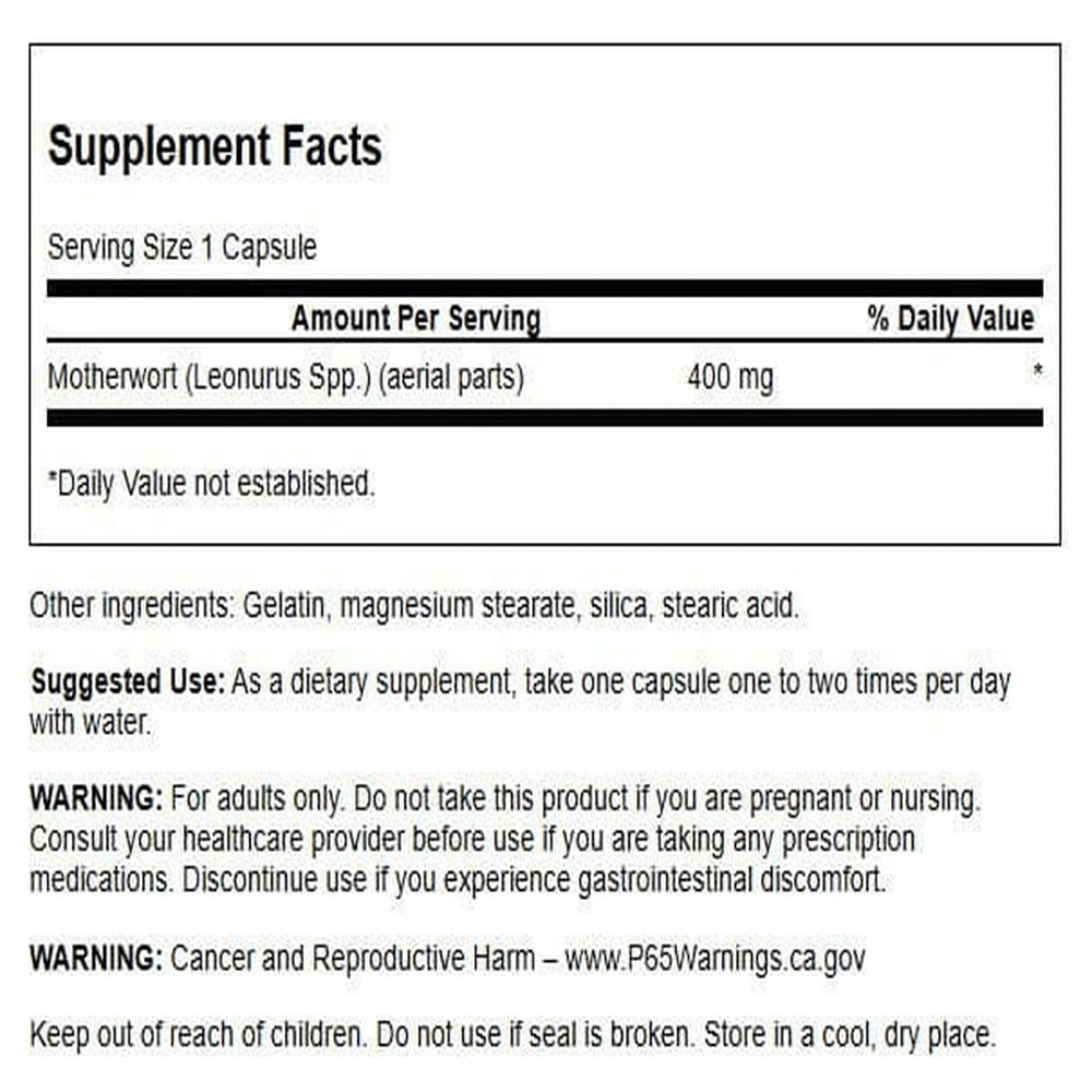 Close up of Swanson Motherwort capsules