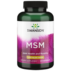 Swanson MSM 1000 mg bottle and label – front view