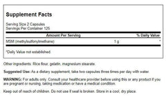 Close-up image of Swanson MSM 500 mg 250 capsules bottle