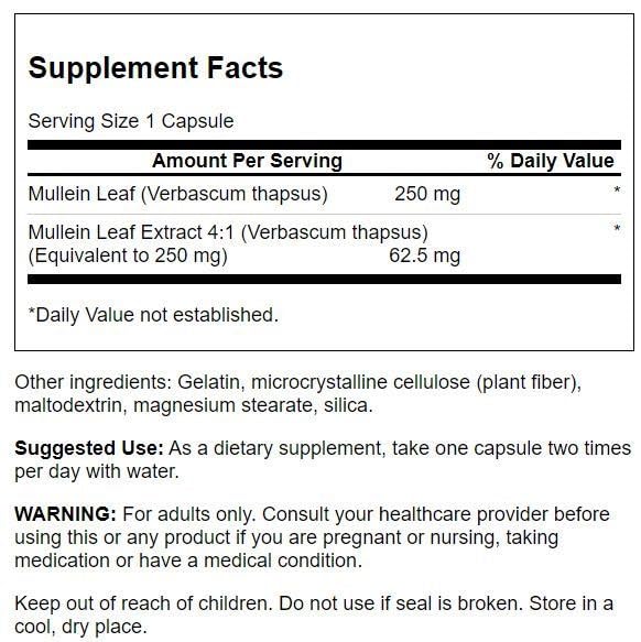 Swanson Mullein Leaf Extract packaging label