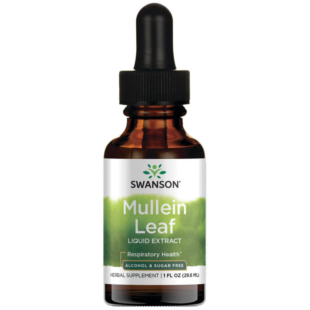 Swanson Mullein Leaf Liquid Extract bottle, 1 fl oz (29.6 ml) – alcohol-free and sugar-free