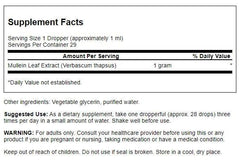 Close-up of Swanson Mullein Leaf Liquid Extract bottle label and packaging