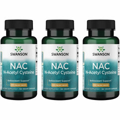 Front view of Swanson NAC 600 mg 100 capsules 3-pack bottle
