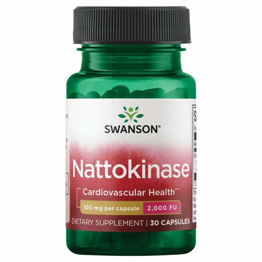 Swanson nattokinase bottle front for supporting healthy blood flow.