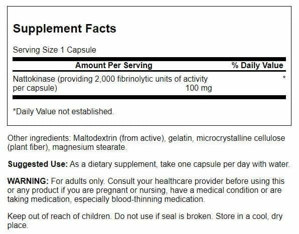 Swanson nattokinase capsules close-up highlighting 2000 FU per capsule.