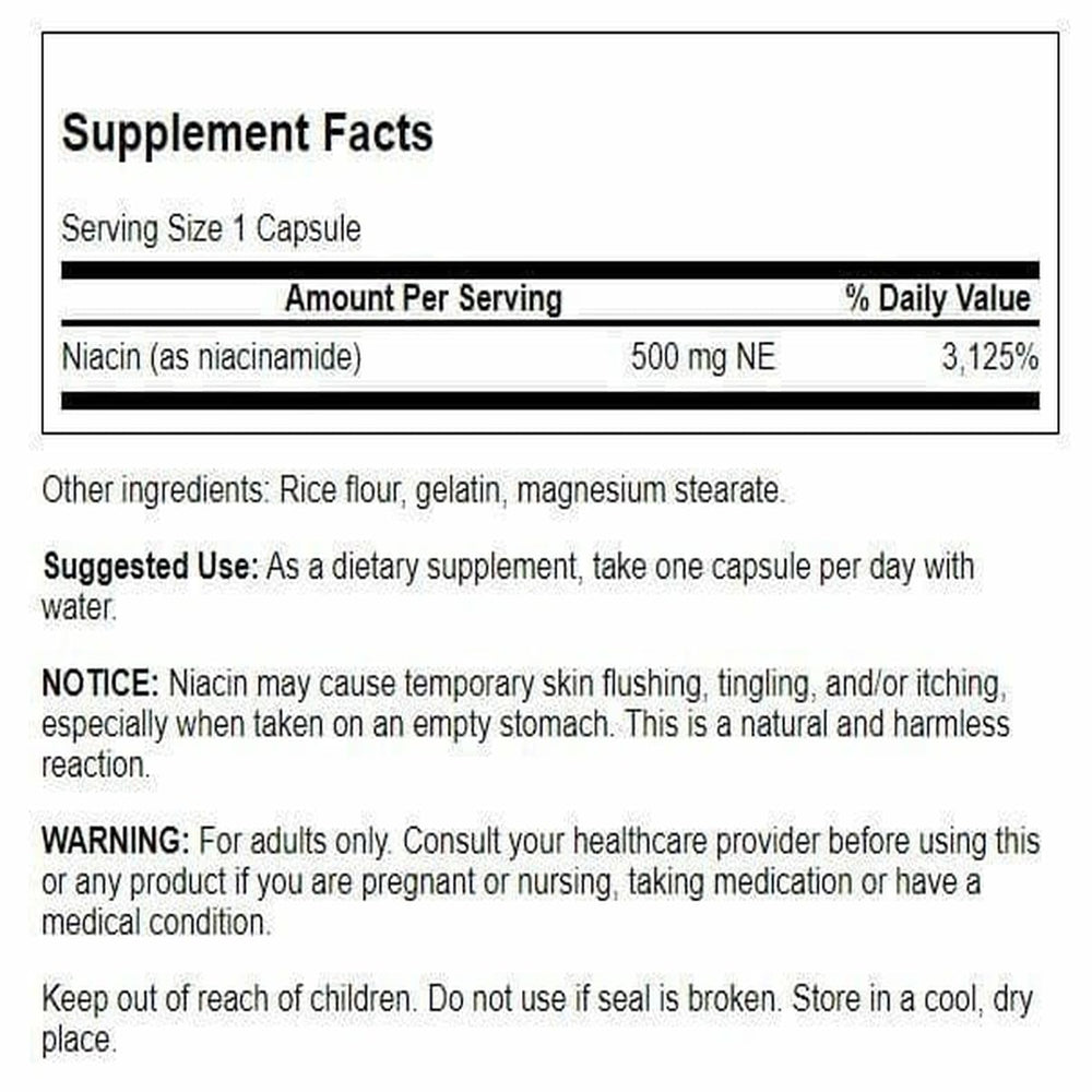 Swanson Niacinamide 500 mg 250 capsules bottle back label