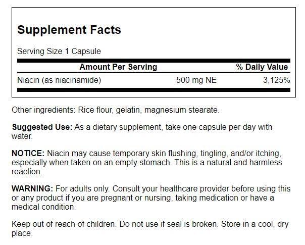 Swanson Niacinamide 500 mg bottle label close-up