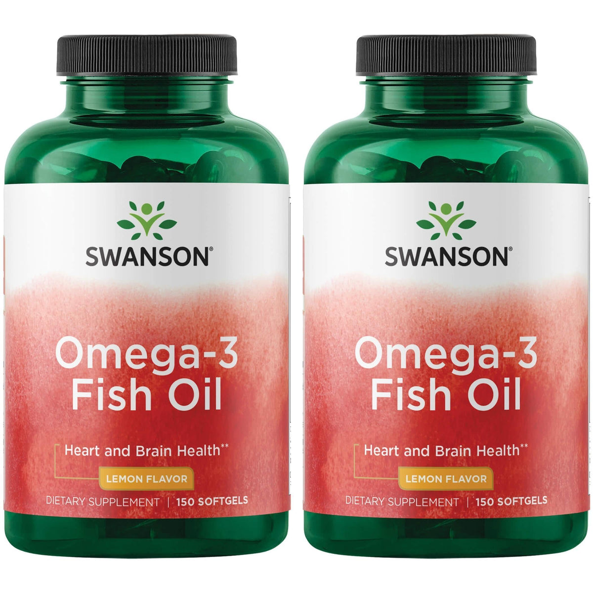 Swanson Omega-3 Fish Oil Lemon Flavor 2-Pack – 150 Softgels per Bottle, 180 mg EPA / 120 mg DHA