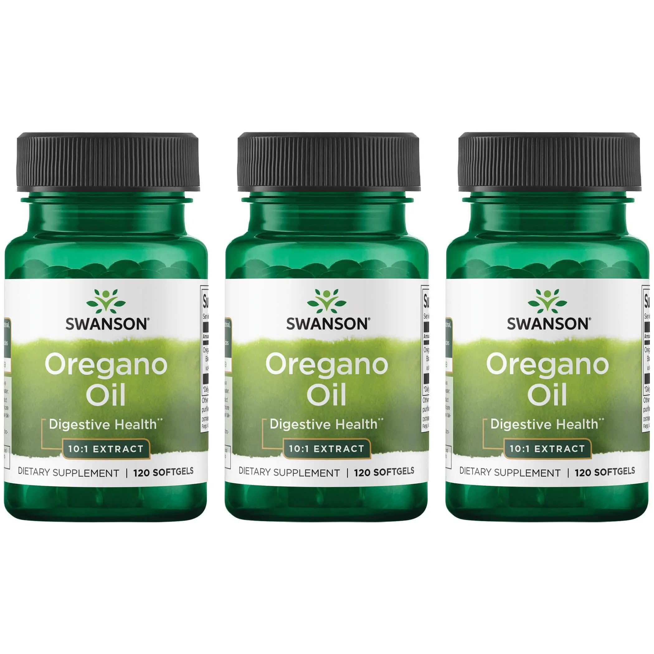 Swanson Oregano Oil 10:1 Extract bottle with 120 softgels in a 3-pack