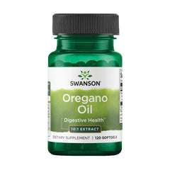 Swanson oregano oil 10:1 extract softgels bottle label showing 120-count and 150mg per softgel