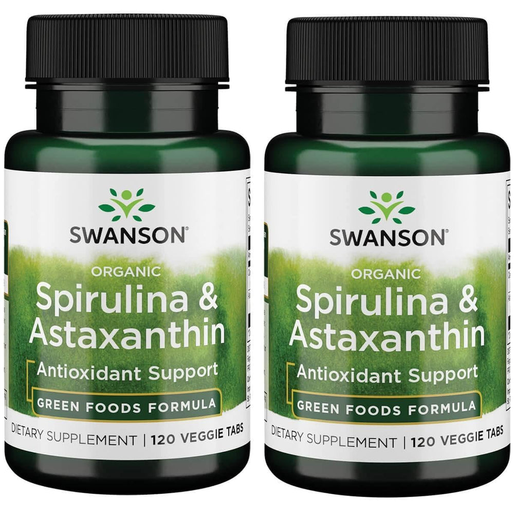 Swanson Organic Spirulina & Astaxanthin 120 Veg Tabs (2 Pack) bottle