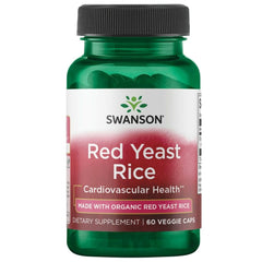 Bottle of Swanson Organic Traditional Red Yeast Rice 600 Milligrams 60 vegan capsules