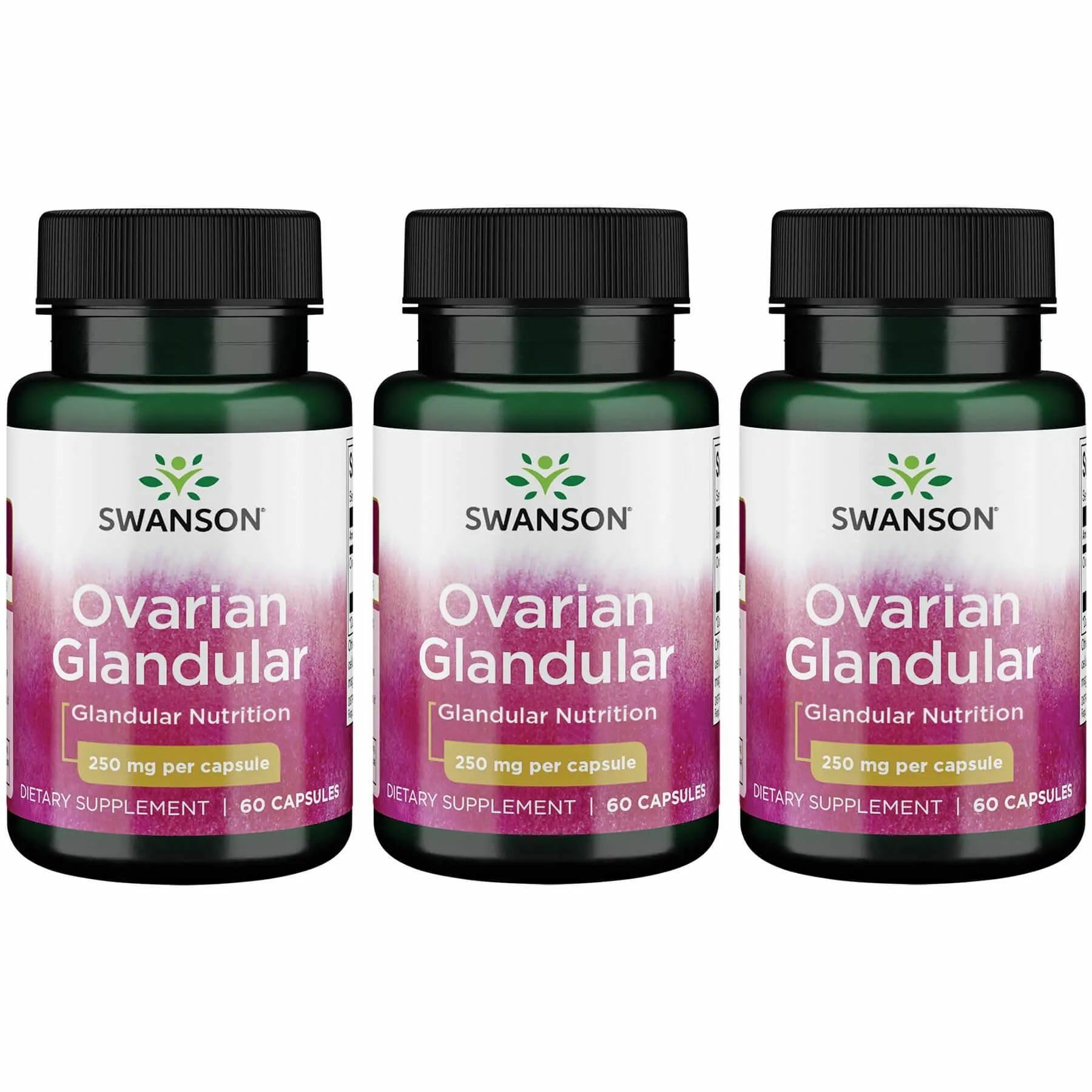 Bottle label of Swanson Ovarian Glandular 60 capsules 250 mg
