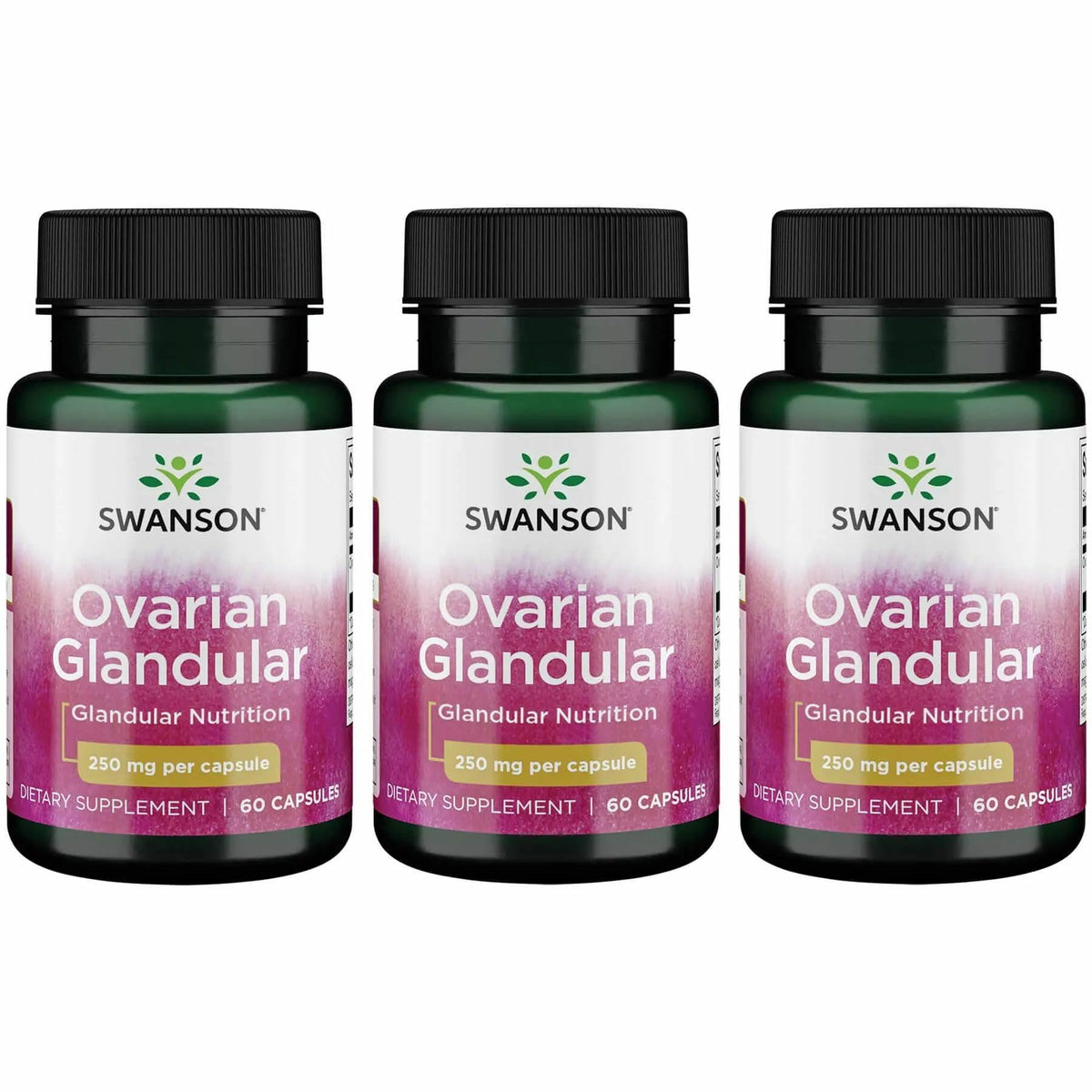Bottle label of Swanson Ovarian Glandular 60 capsules 250 mg