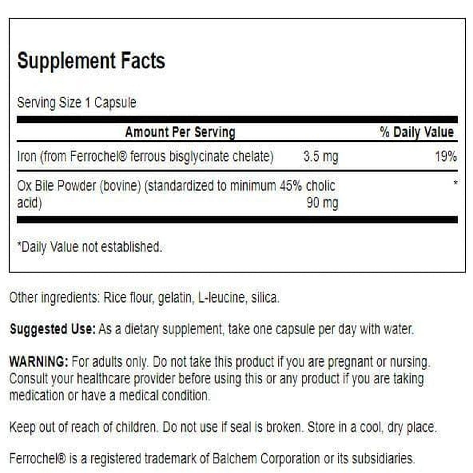 Ox Bile bottle label