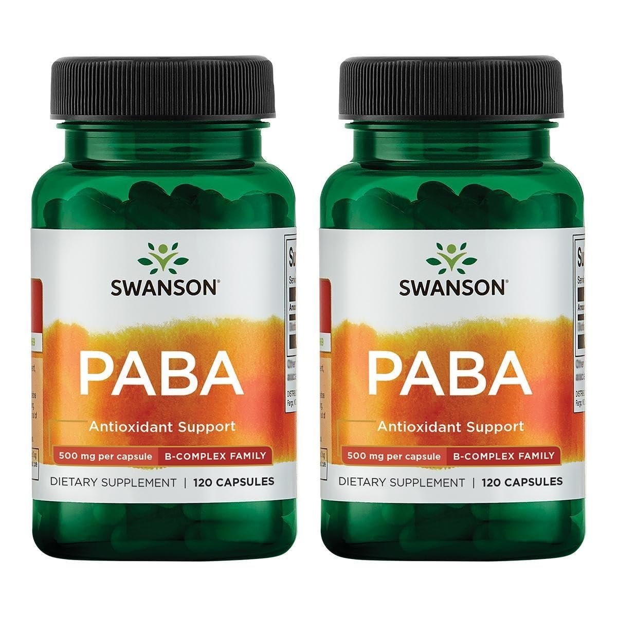Swanson PABA 500 mg capsules - 120 count bottle, 2-pack