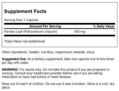 Packaging label of Swanson Parsley Leaf Extract Full-Spectrum formula.