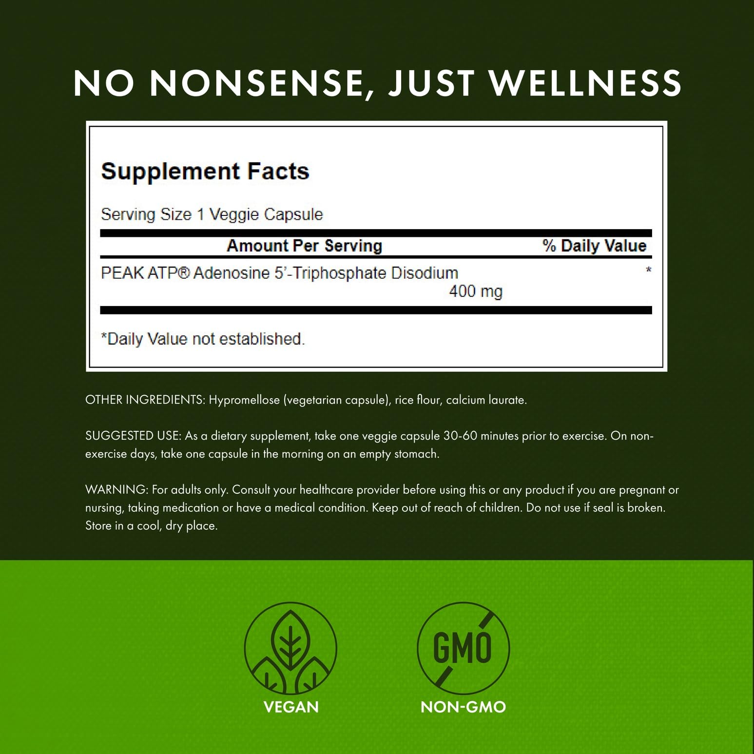 Swanson Peak ATP bottle back showing dosage and ingredient details for energy support