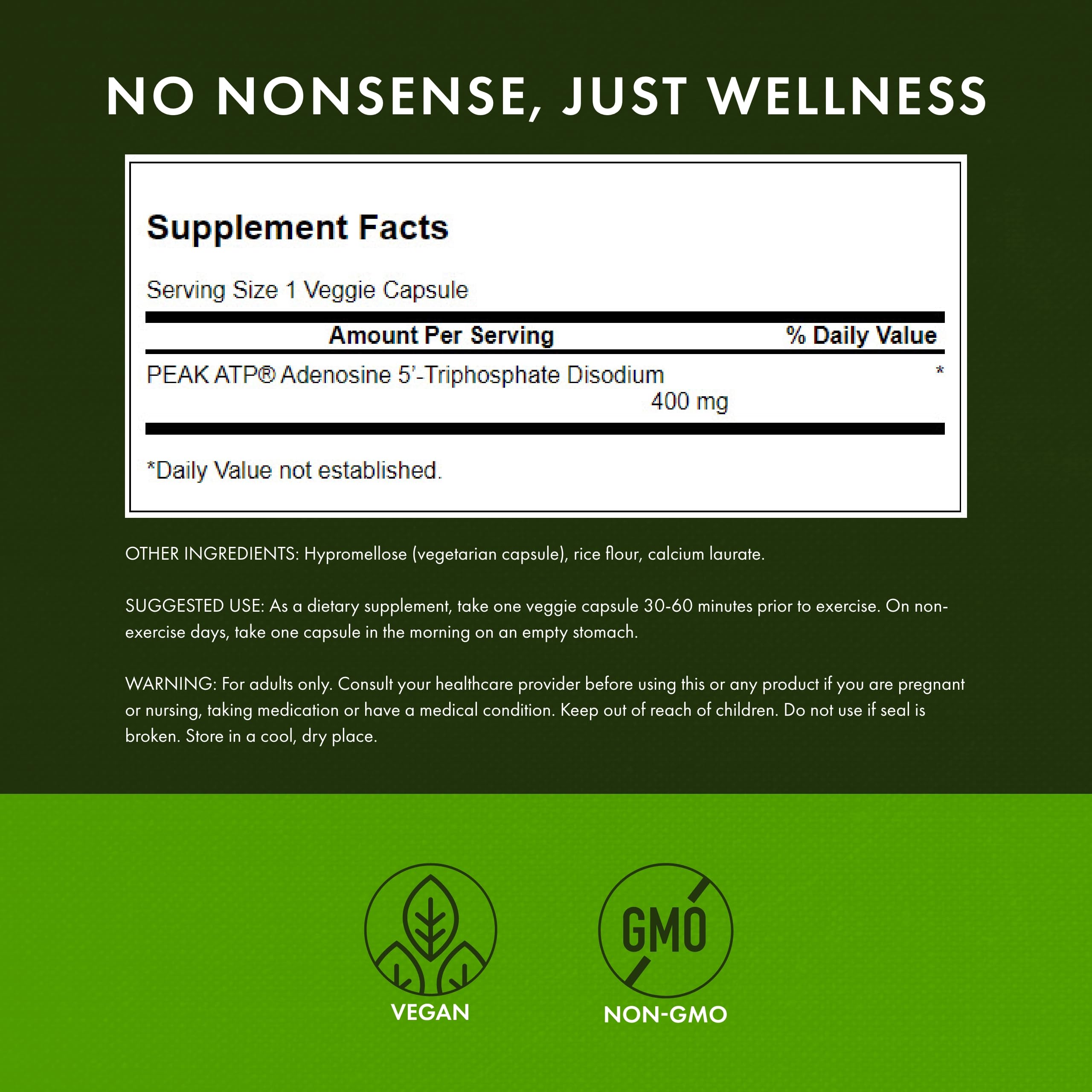 Swanson Peak ATP label close-up highlighting 400 mg per serving energy support
