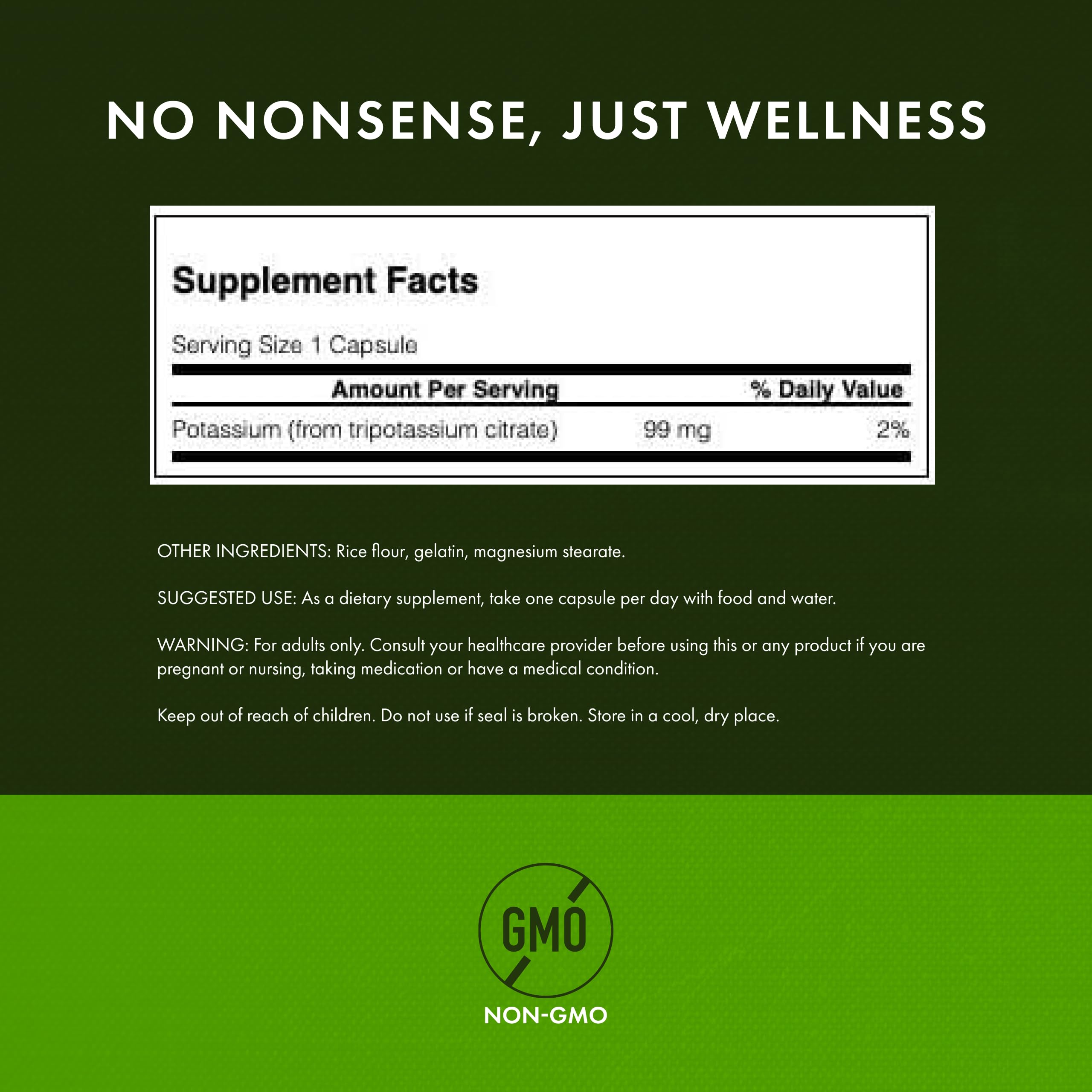 Close-up of Swanson Potassium Citrate label