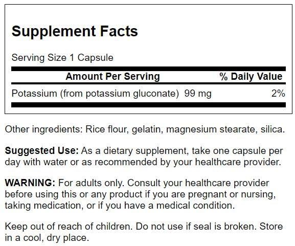 Close-up of Swanson Potassium Gluconate label