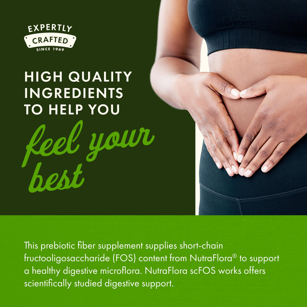 Graphic illustrating digestive health with Swanson Prebiotic Capsules