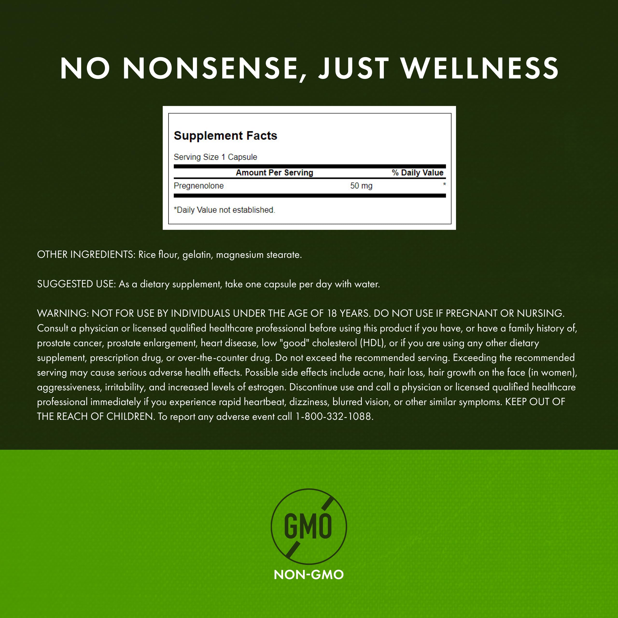 Swanson Pregnenolone product label and supplement facts