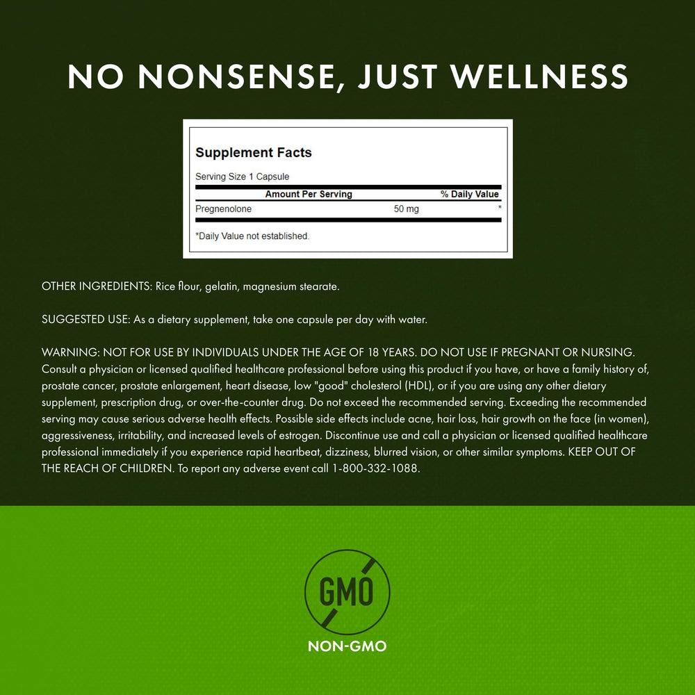 Swanson Pregnenolone product label and supplement facts
