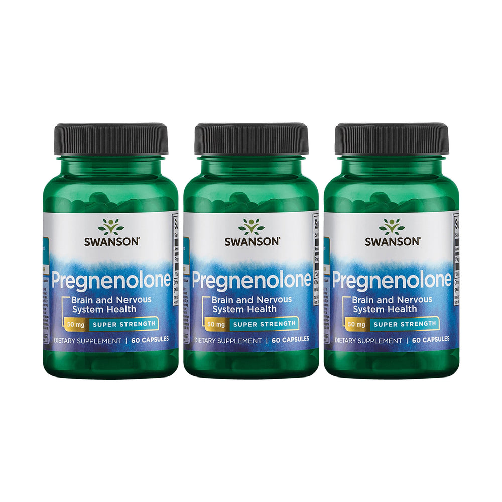 Front view of Swanson Pregnenolone 50 mg bottle - 60 capsules - 3 pack