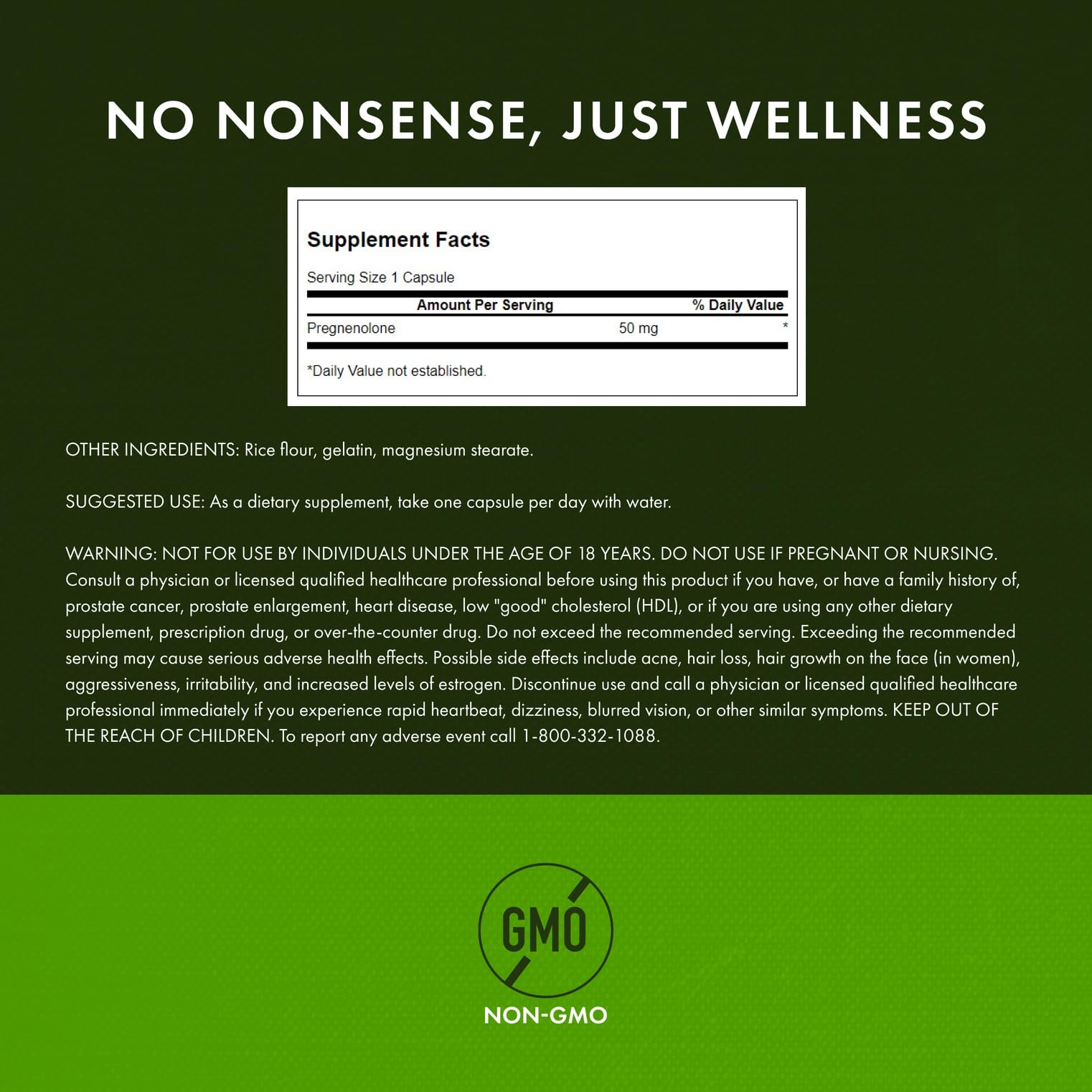 Close-up of Swanson Pregnenolone capsules