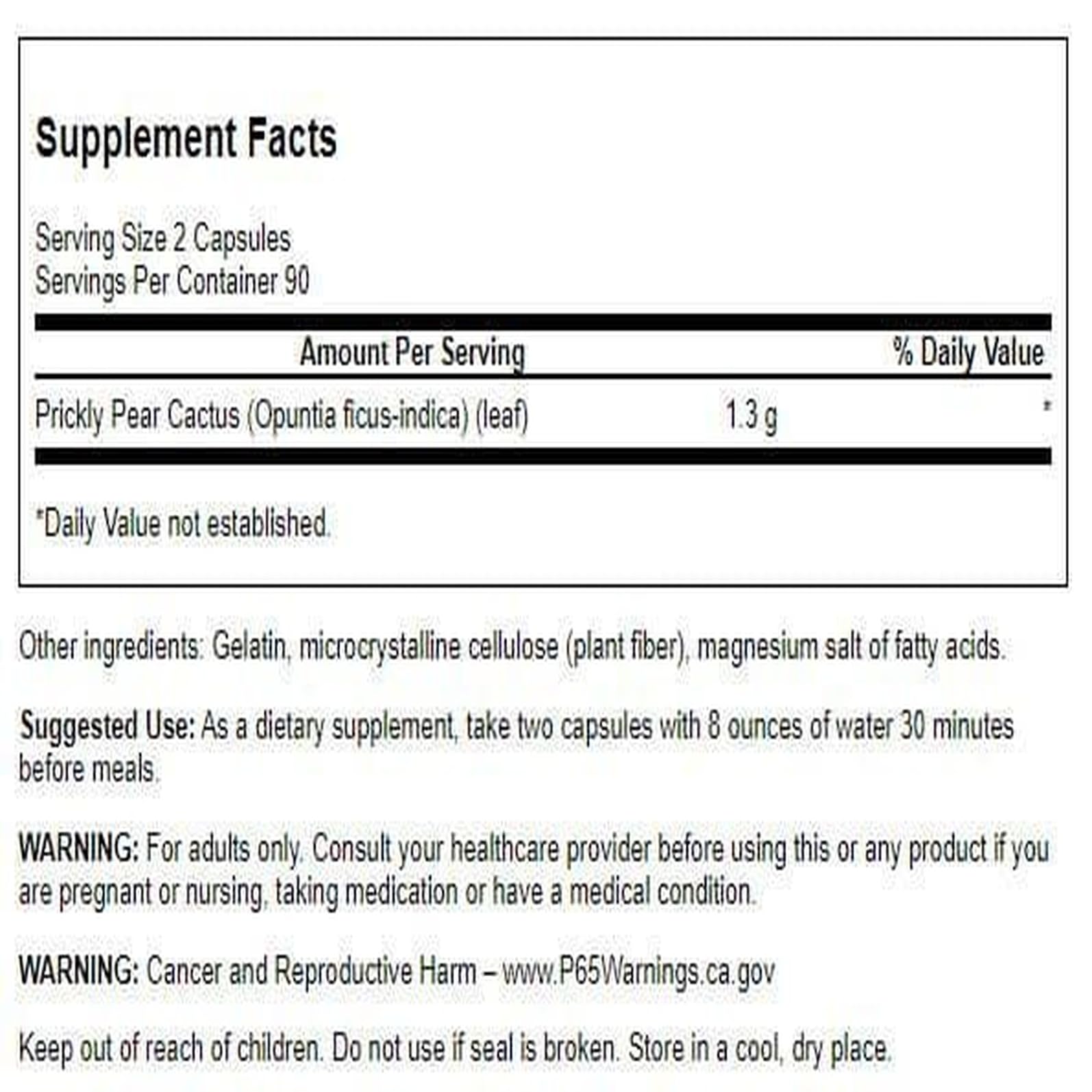 Front view of Swanson Prickly Pear Cactus Opuntia 650 mg bottle