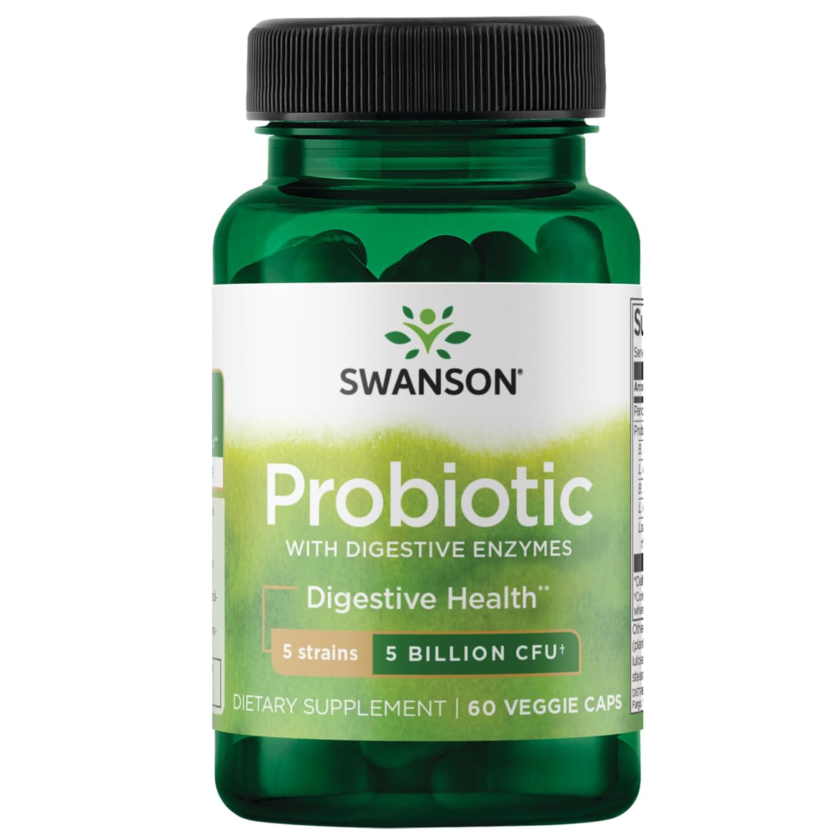 Swanson Probiotic with Digestive Enzymes – 5 Billion CFU, 60 Veg Capsules