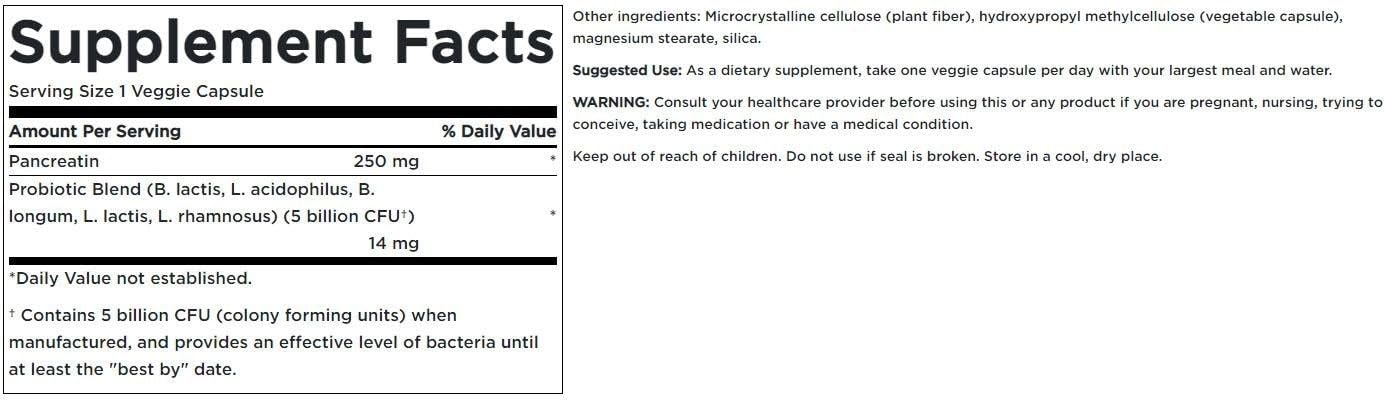 Close-up of Swanson Probiotic with Digestive Enzymes bottle and capsules