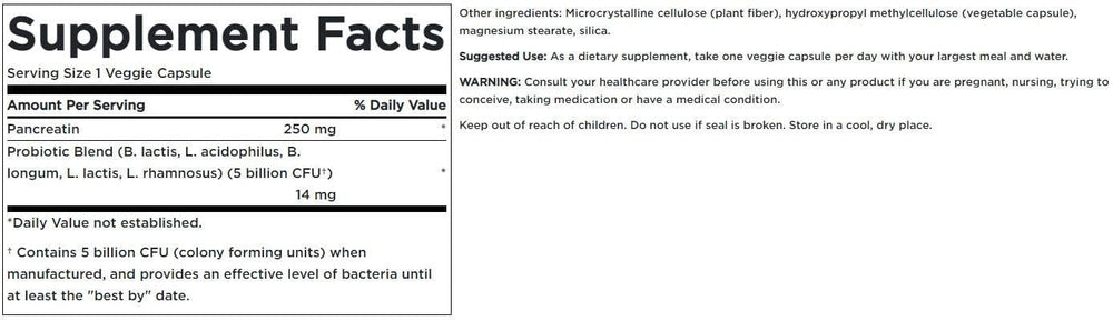 Label on Swanson Probiotic with Digestive Enzymes showing 5 Billion CFU