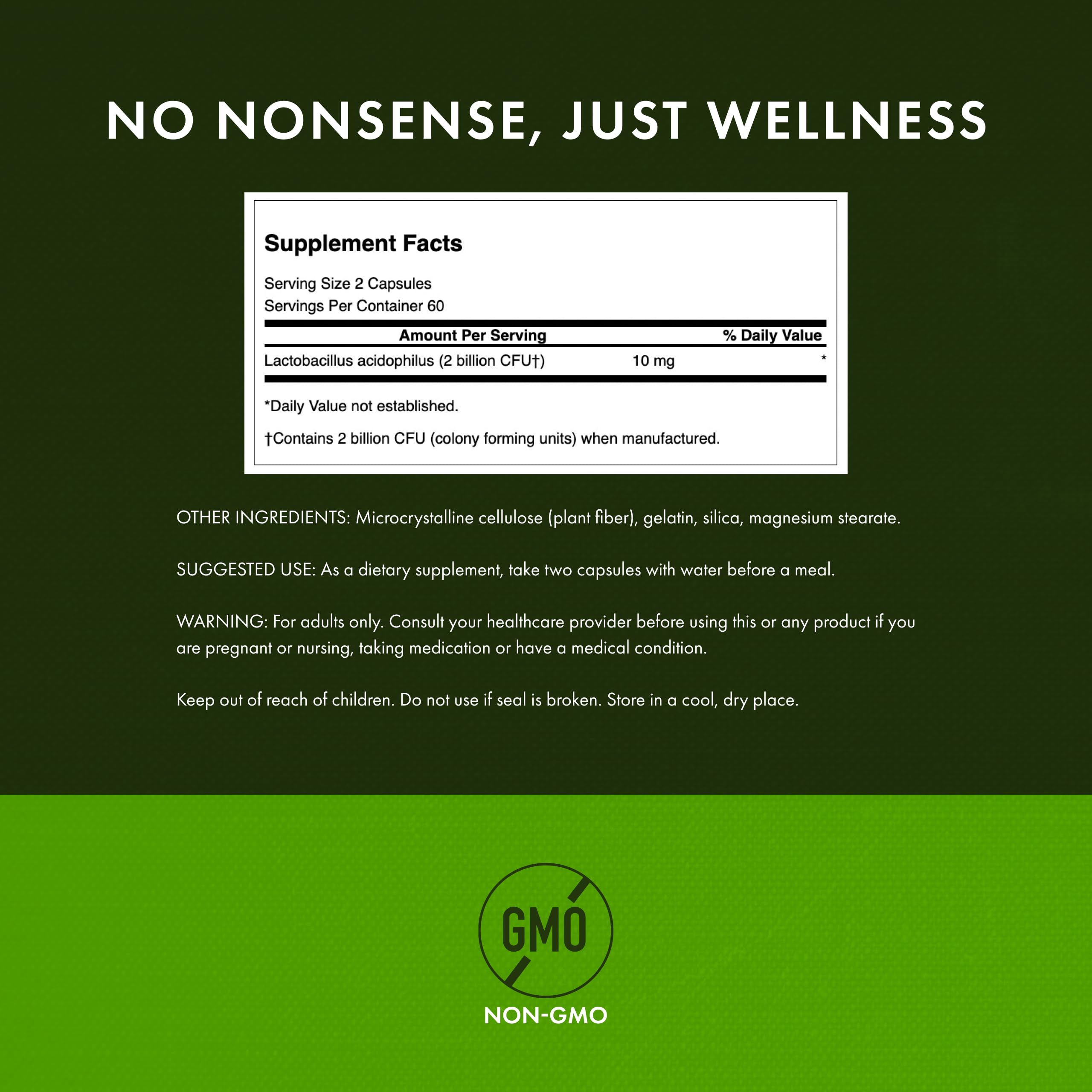 Back label of Swanson Probiotic bottle with nutrition information