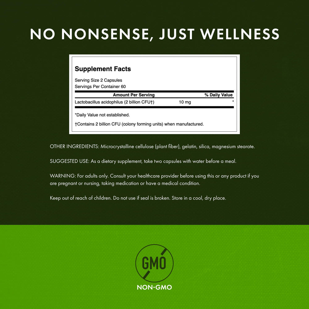 Back label of Swanson Probiotic bottle with nutrition information