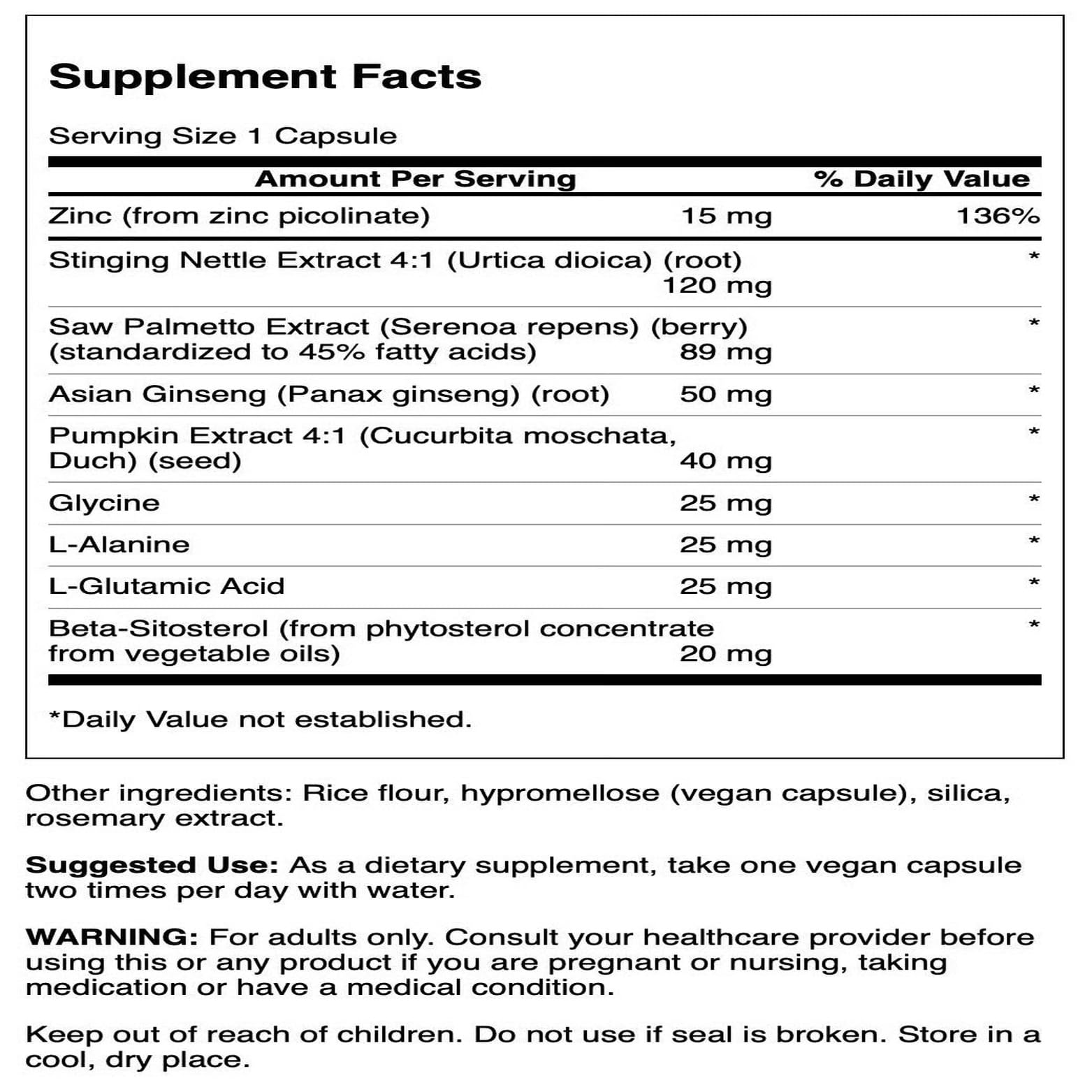 Close-up of zinc and saw palmetto ingredients